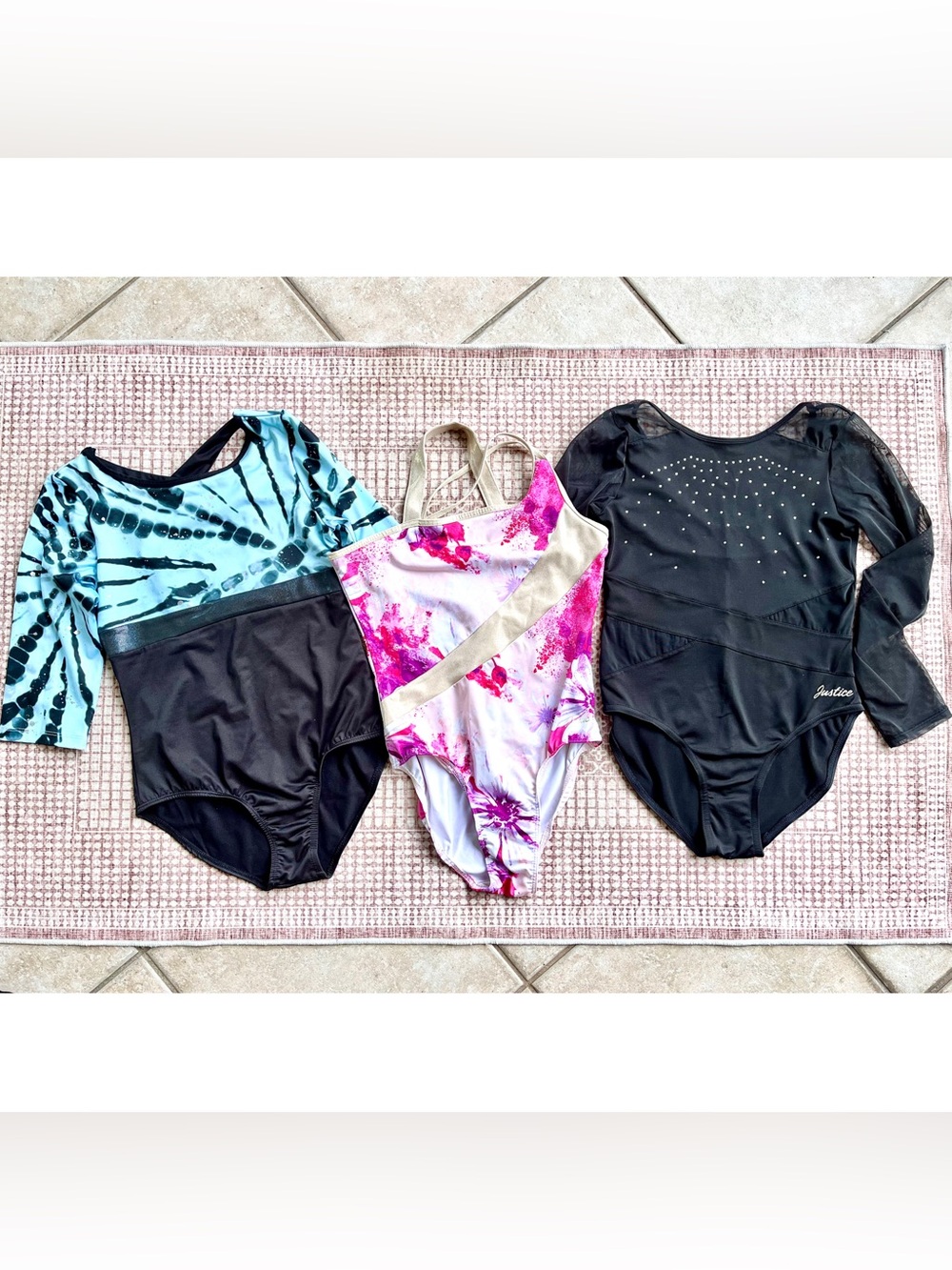 Justice Leotard Bundle Black Blue Gymnastics Sheet Size 12/14 Large